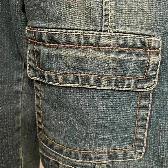 Denim Jacket 2 Button Blazer Blue Size 11 Stretch Mid Wash - Picture 5 of 6